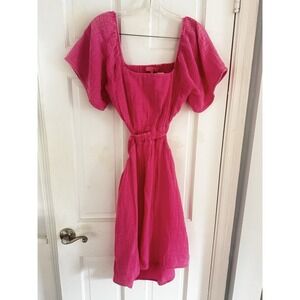 NWT Simply Southern Pink Crinkle Gauze Puff Sleeve Smocked Cottagecore Dress L‎